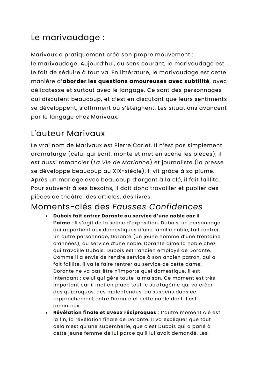 Dissertation : « Les Fausses Confidences » de Marivaux
Fiche de révision et analyse de cette œuvre de Marivaux (1688-
1763) au programme du 
