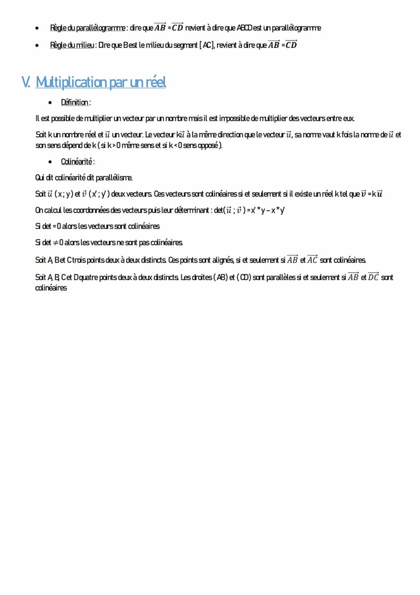 MATHEMATIQUE
Les vecteurs
I. Définitions
Uh vecteur est un déplacement, une translation. Il crée forcément un parallelogramme. Uh vecteur es