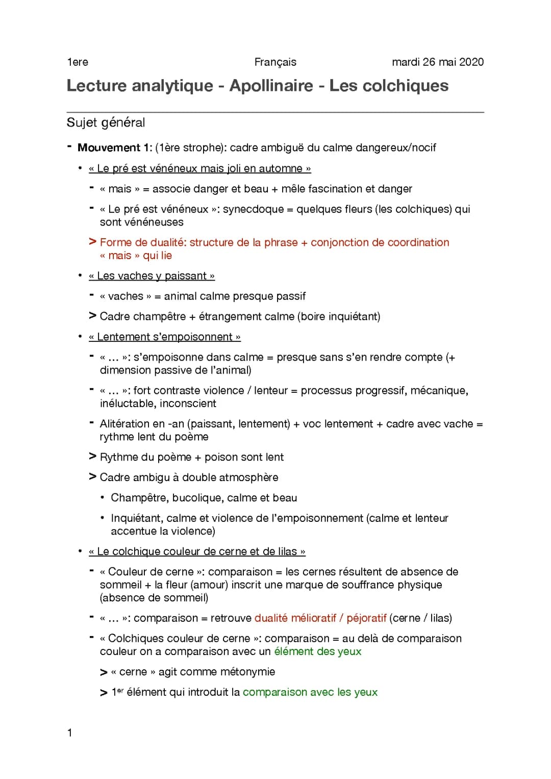 Les Colchiques d'Apollinaire - Analyse Linéaire et Poème