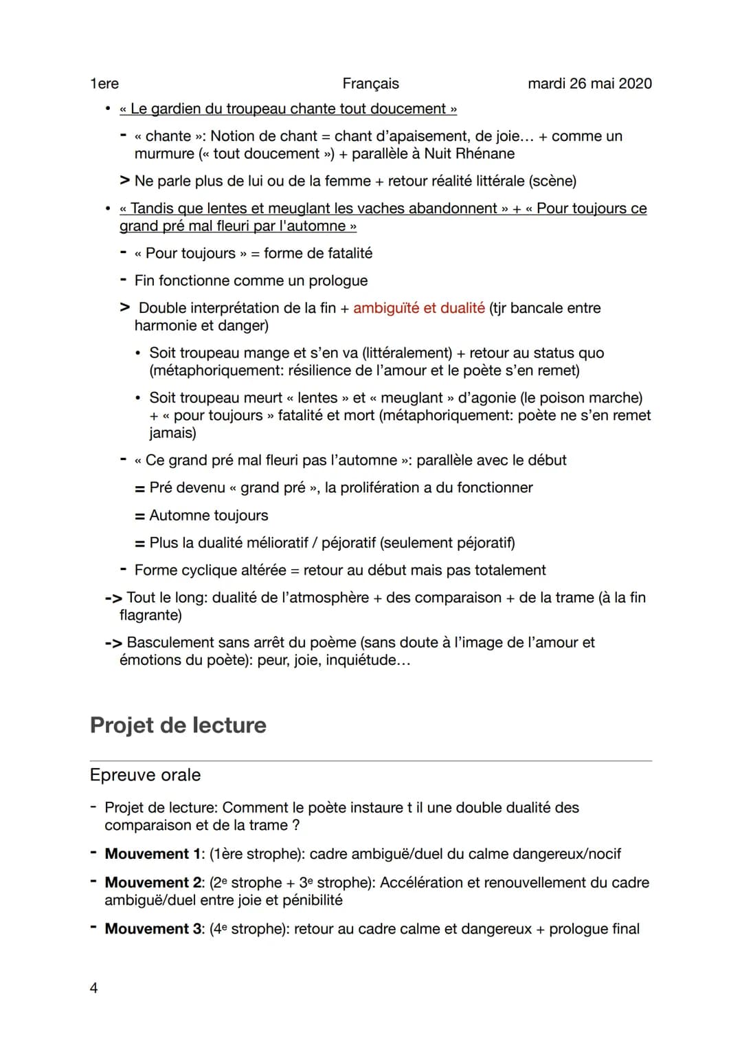1ere
Français
mardi 26 mai 2020
Lecture analytique - Apollinaire - Les colchiques
Sujet général
Mouvement 1: (1ère strophe): cadre ambiguë d