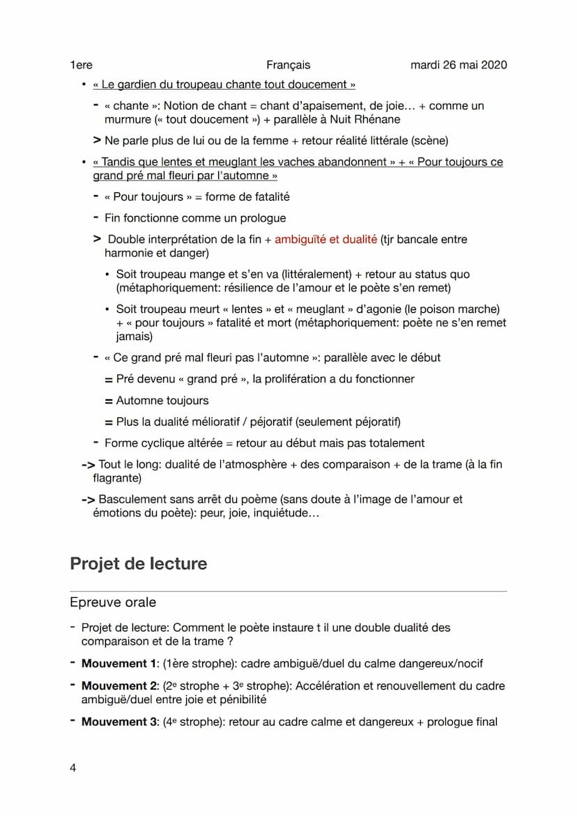 1ere
Français
mardi 26 mai 2020
Lecture analytique - Apollinaire - Les colchiques
Sujet général
Mouvement 1: (1ère strophe): cadre ambiguë d