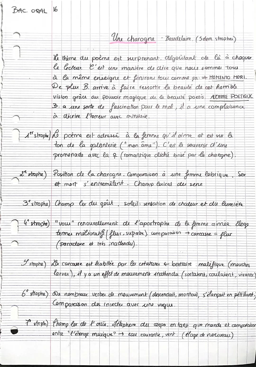 Analyse linéaire partie 1 - Les 5 dernières strophes d'Une Charogne de Baudelaire
