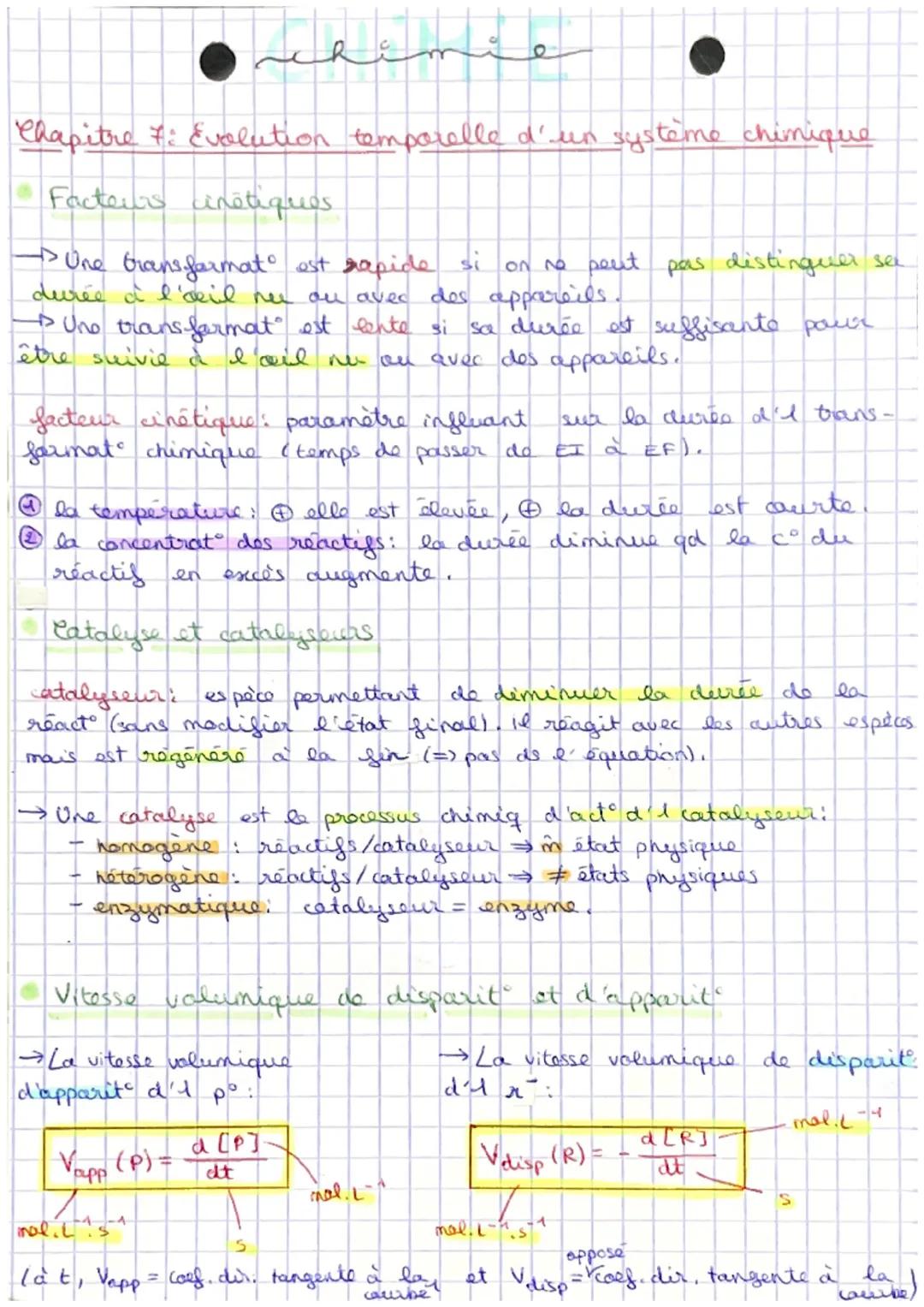 Chapitre 7: Evolution temporelle d'un système chimique

Facteurs unètiques.

→ Une transformat est rapide si on ne peut pas distinguer sea
d