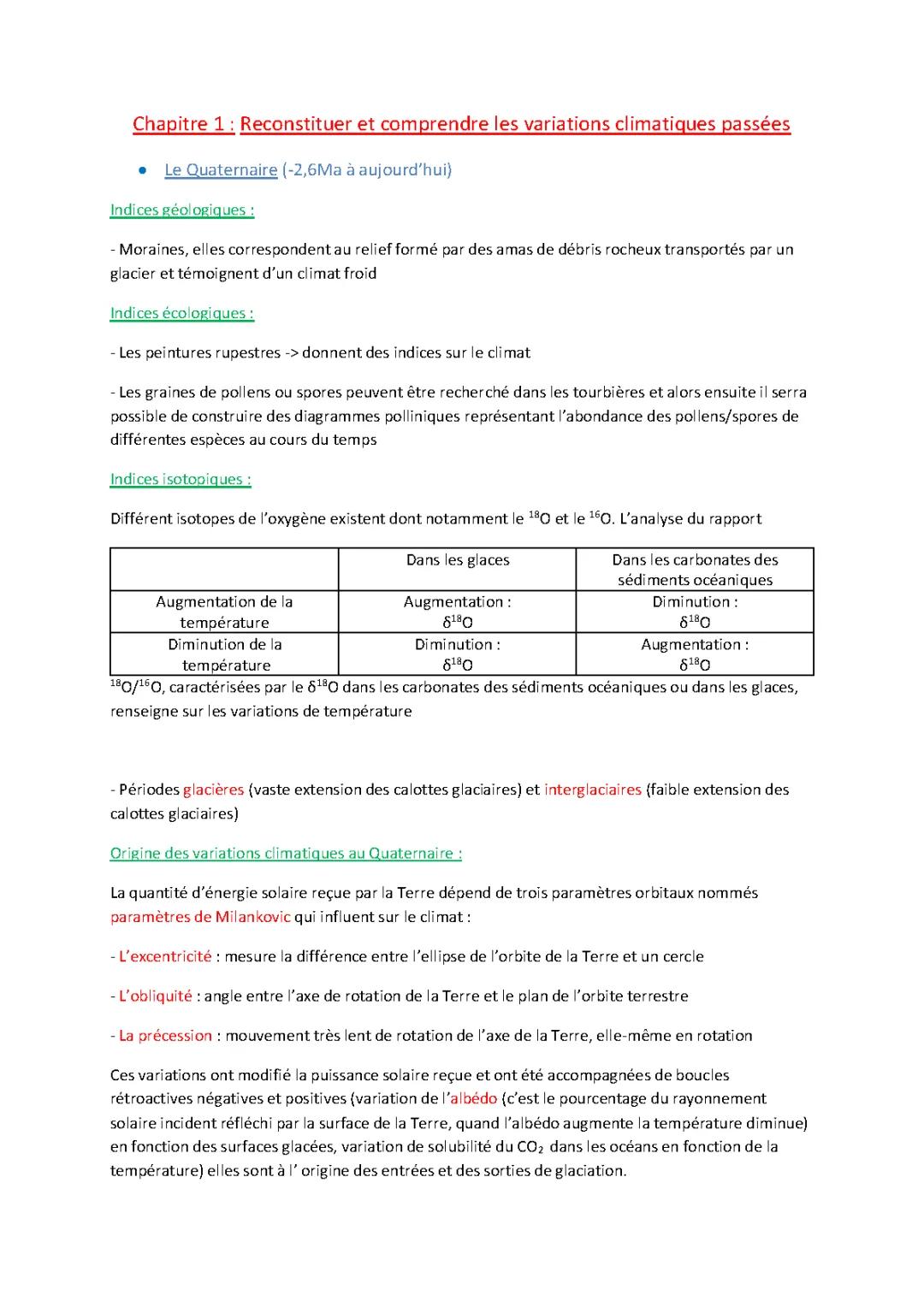 Comprendre les Variations Climatiques Passées en SVT - Fiche, Sujet Bac, et PDF