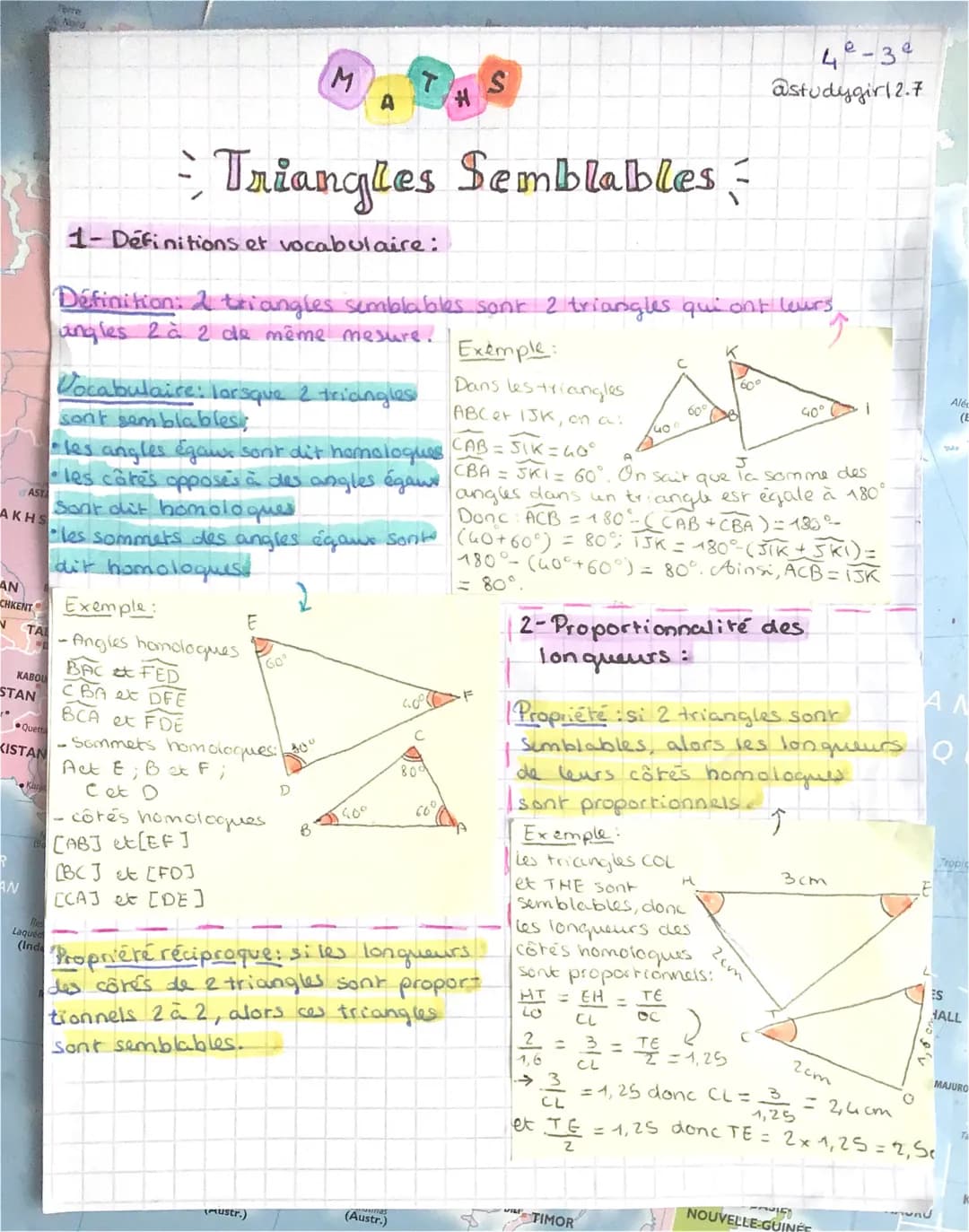 AN
CHKENT
N
TAL
KABOU
STAN
Quetta
KISTAN
R
AN
Définition: & triangles semblables sont 2 triangles qui ont leurs,
angles 2 à 2 de même mesure