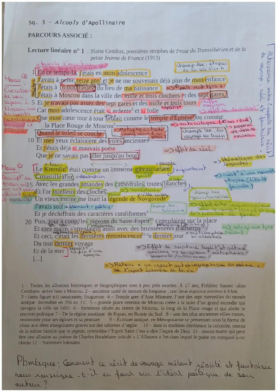 sq. 3 - Alcools d'Apollinaire
PARCOURS ASSOCIÉ :
Lecture linéaire n° 1: Blaise Cendras, premières strophes de Prose du Transsibérien et de l