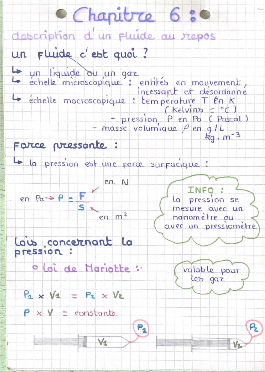 # Chapitre 6 :

description d'un fluide au repos
un fluide c'est quoi ?
- un liquide ou un gaz
- échelle microscopique : enhiés en mouvement