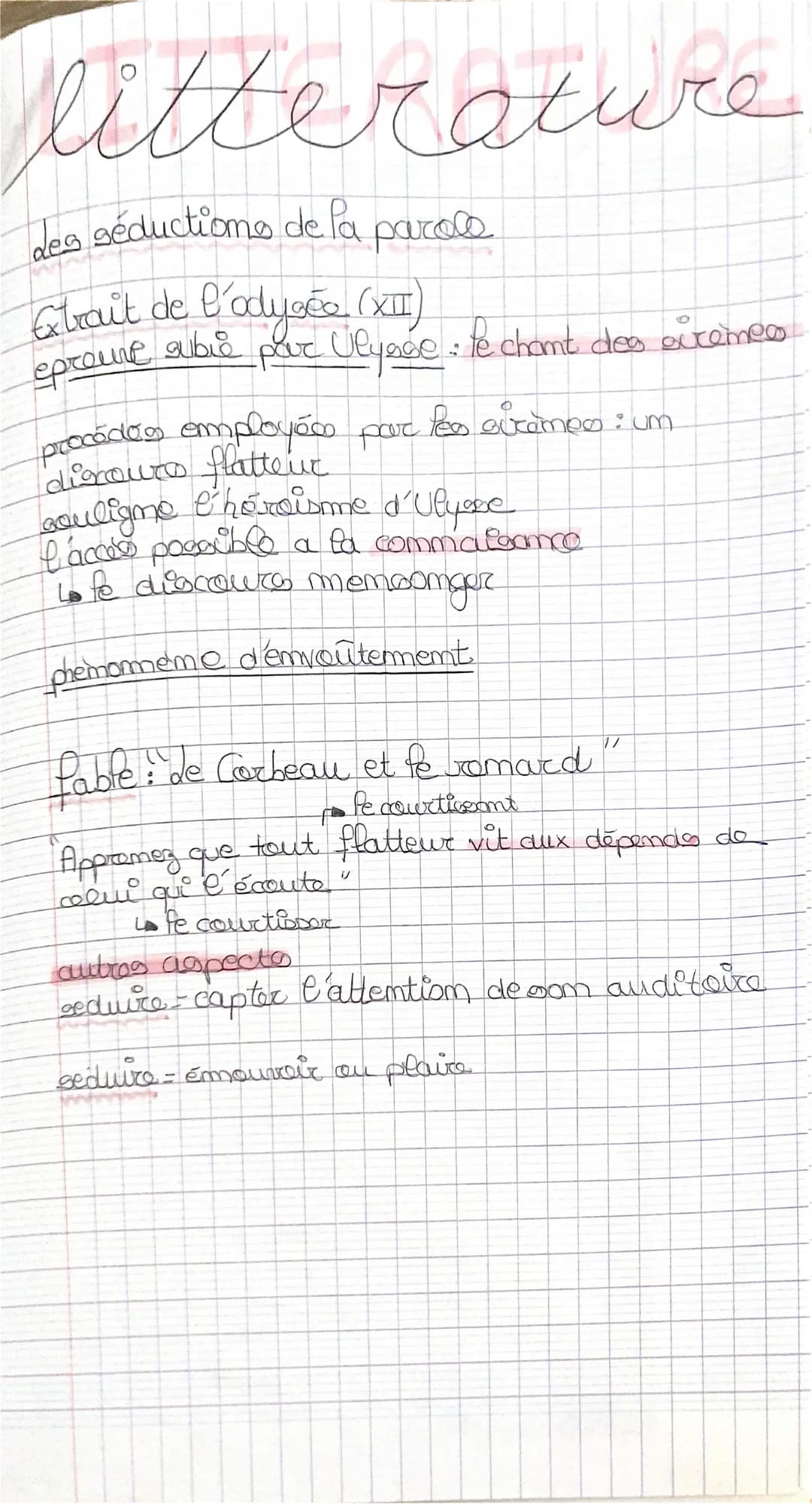 Mitterature
des séductions de la parole.
Extrait de l'odysée (XII)
ерчение
ouble par Ulysse : le chant des eitemes
evrames : um
procédés emp