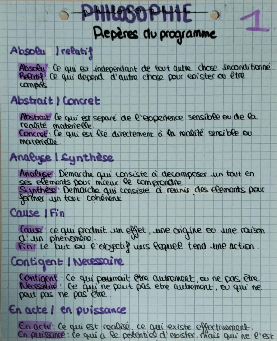 # PHILOSOPHIE 1

Repères du programme

## Absolu | Relatif

Absolu: Ce qui est indépendant de tout autre chose inconditionné.
Relatif: Ce qu