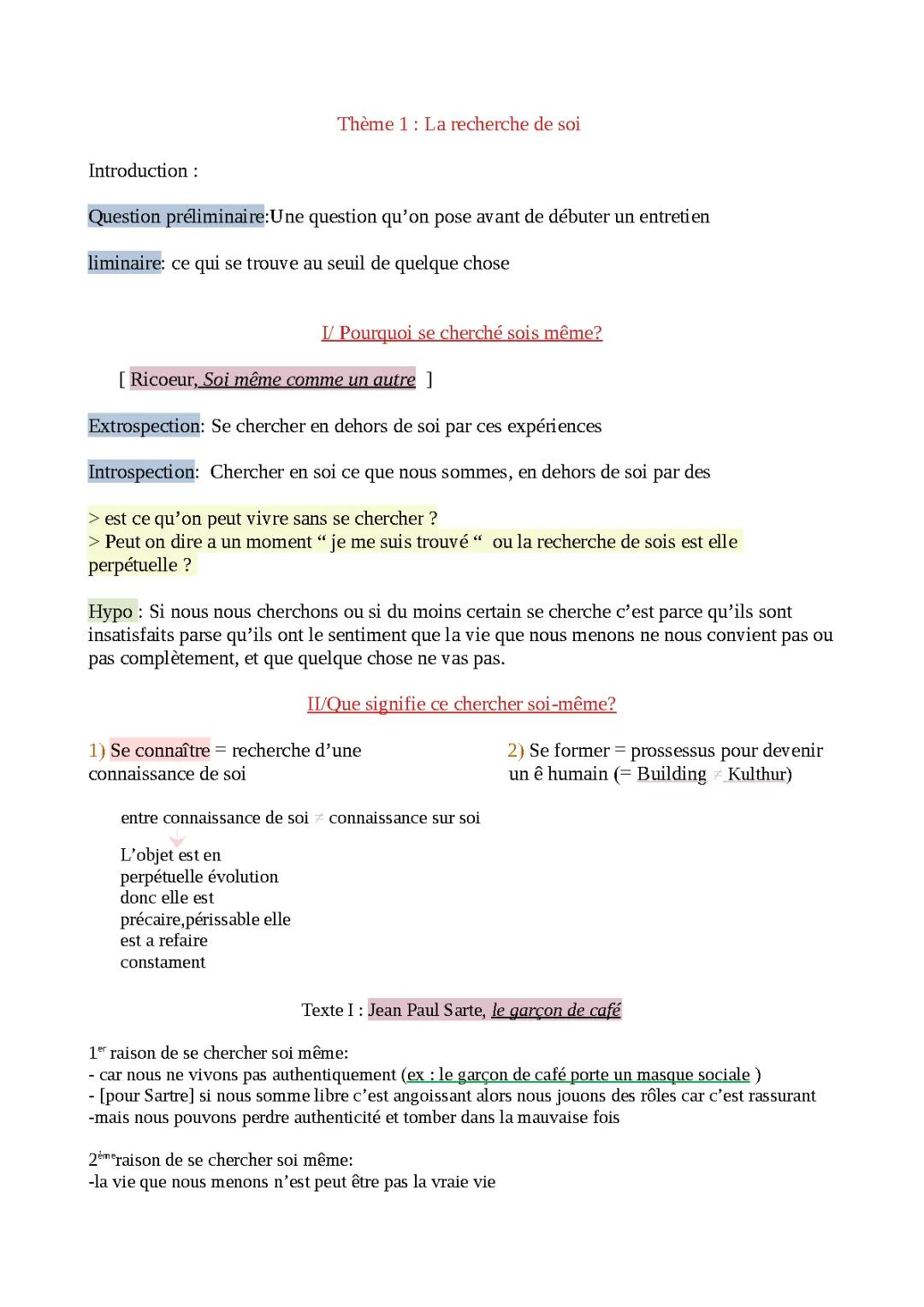 Peut-on se connaître soi-même? - Dissertation Philo et Explications de Texte Sartre
