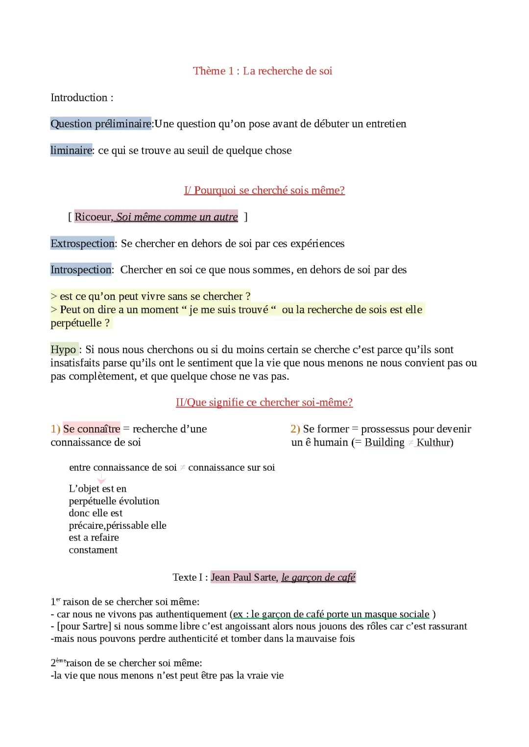 Peut-on se connaître soi-même? - Dissertation Philo et Explications de Texte Sartre
