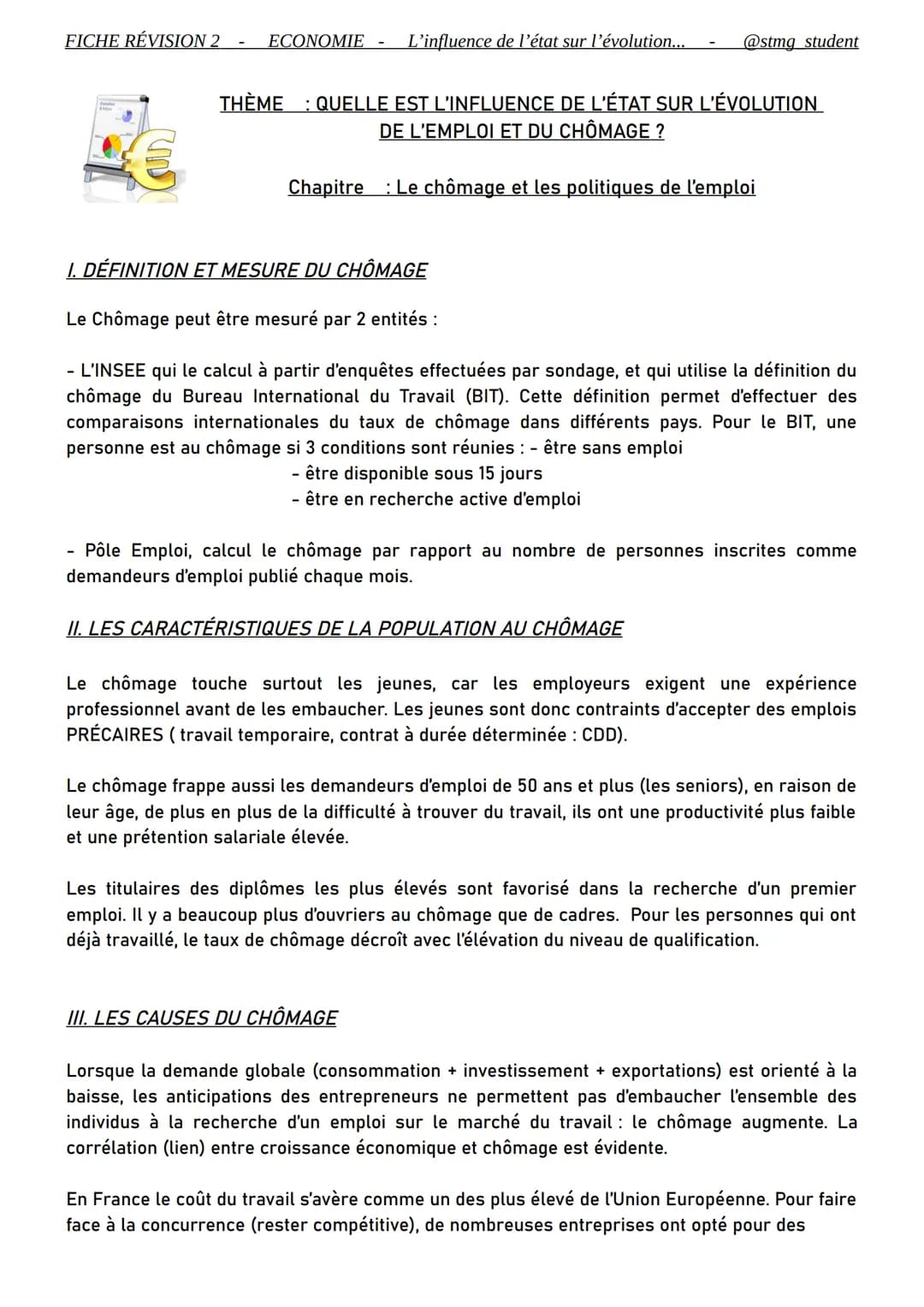 FICHE RÉVISION 2
ECONOMIE L'influence de l'état sur l'évolution...
@stmg student
THÈME QUELLE EST L'INFLUENCE DE L'ÉTAT SUR L'ÉVOLUTION
DE L