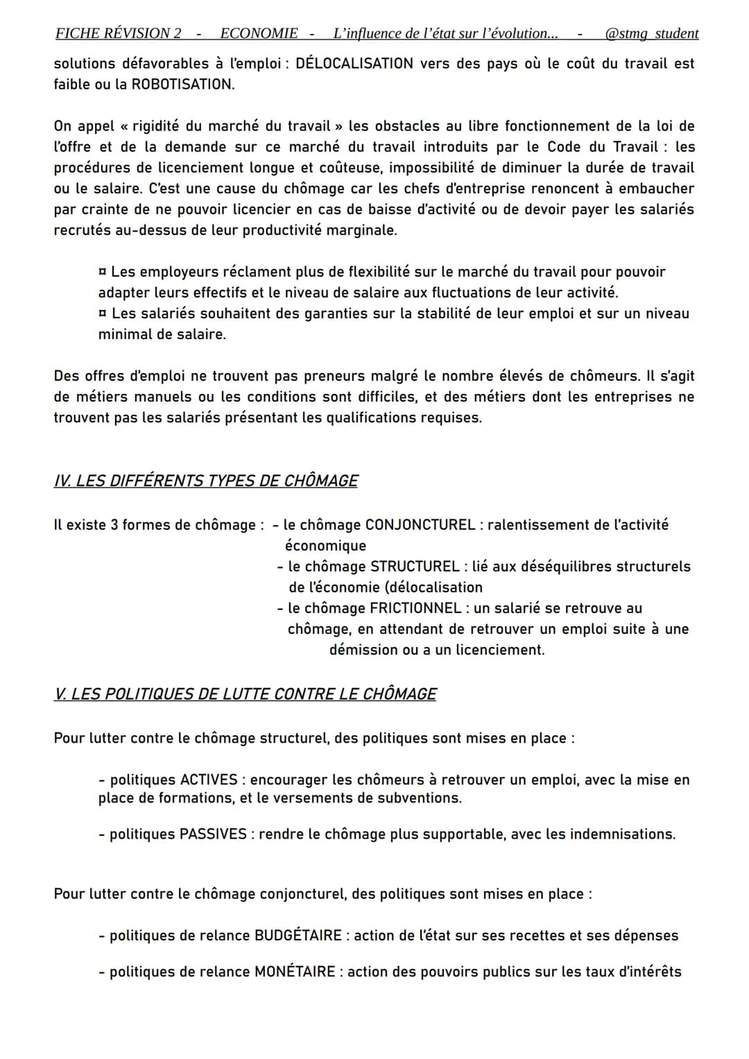 FICHE RÉVISION 2
ECONOMIE L'influence de l'état sur l'évolution...
@stmg student
THÈME QUELLE EST L'INFLUENCE DE L'ÉTAT SUR L'ÉVOLUTION
DE L