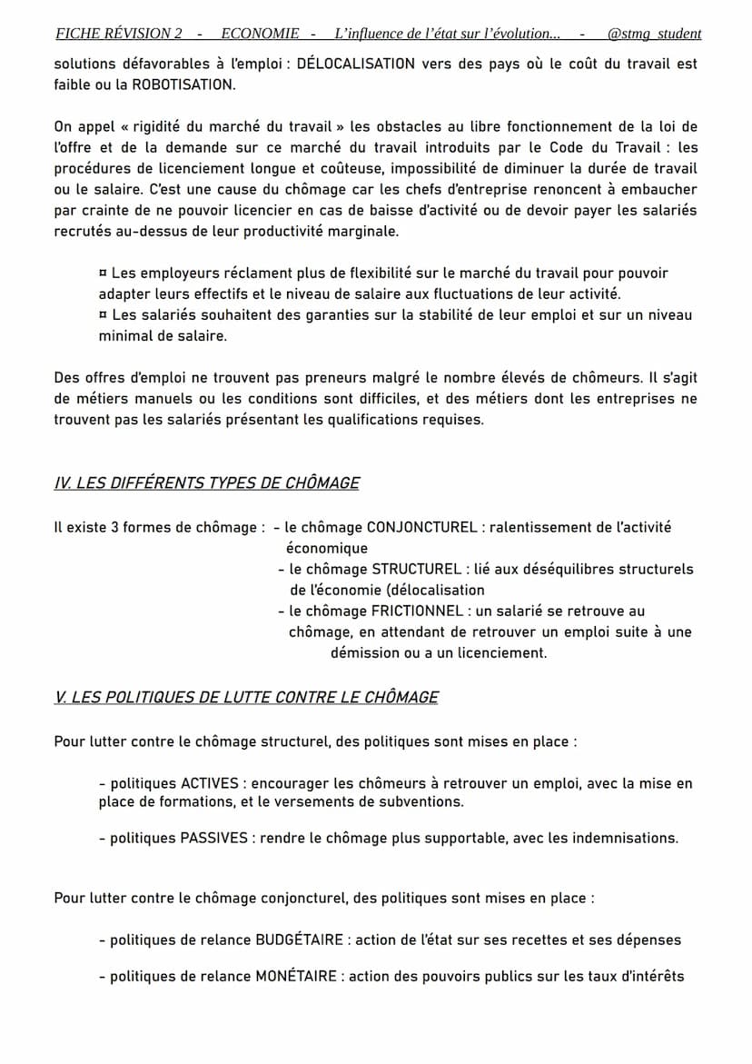 FICHE RÉVISION 2
ECONOMIE L'influence de l'état sur l'évolution...
@stmg student
THÈME QUELLE EST L'INFLUENCE DE L'ÉTAT SUR L'ÉVOLUTION
DE L