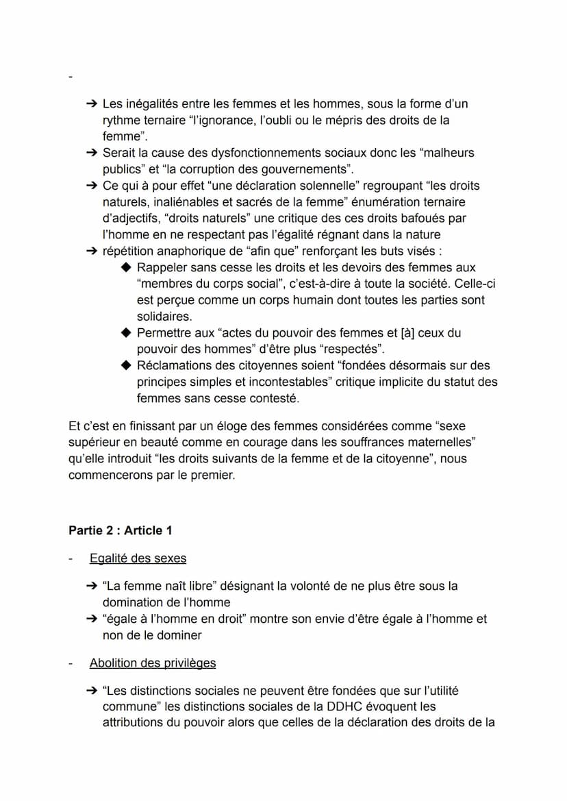 Explication linéaire de la DDFC ; Préambule et articles I et II
-Intro-
Au XVIIIème siècle, de nombreux auteurs s'engagent pour l'égalité de