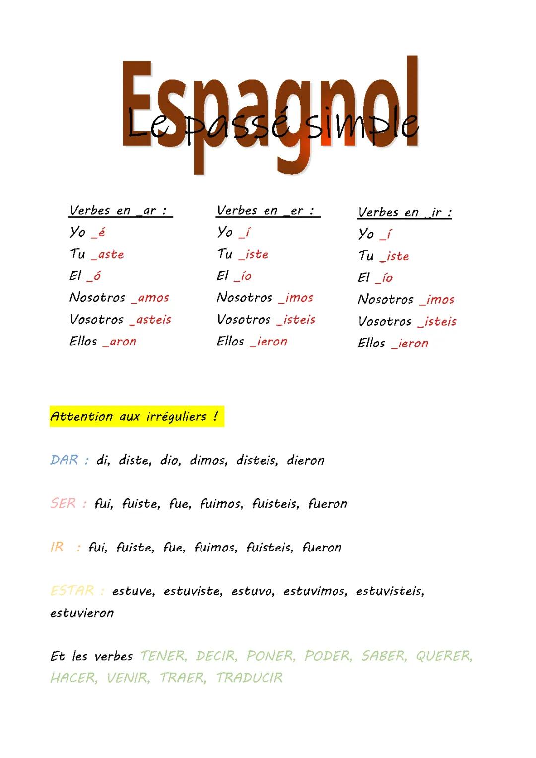 Espagnol - Le passé simple