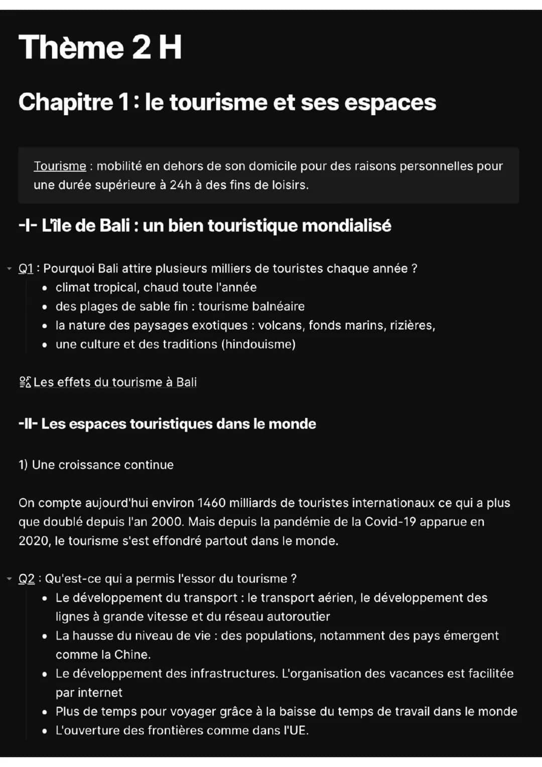 Y
Thème 2 H
Chapitre 1: le tourisme et ses espaces
Tourisme : mobilité en dehors de son domicile pour des raisons personnelles pour
une duré