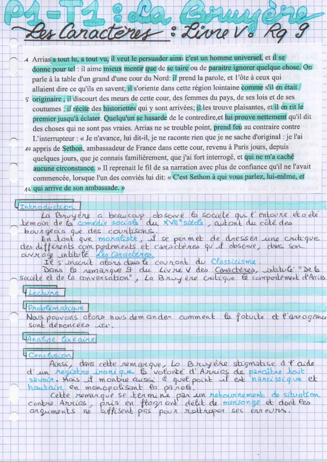 PASTA &La Cruyer
Les Caractères : Livre V. Rq 9
Arrias a tout lu, a tout vu, il veut le persuader ainsi c'est un homme universel, et il se
d