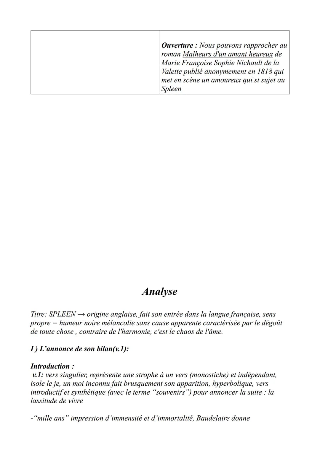 Analyse Spleen
Introduction : Le poème étudié fut écrit
par Charles Baudelaire, poète de la
modernité, inclassable, au carrefour de
différen