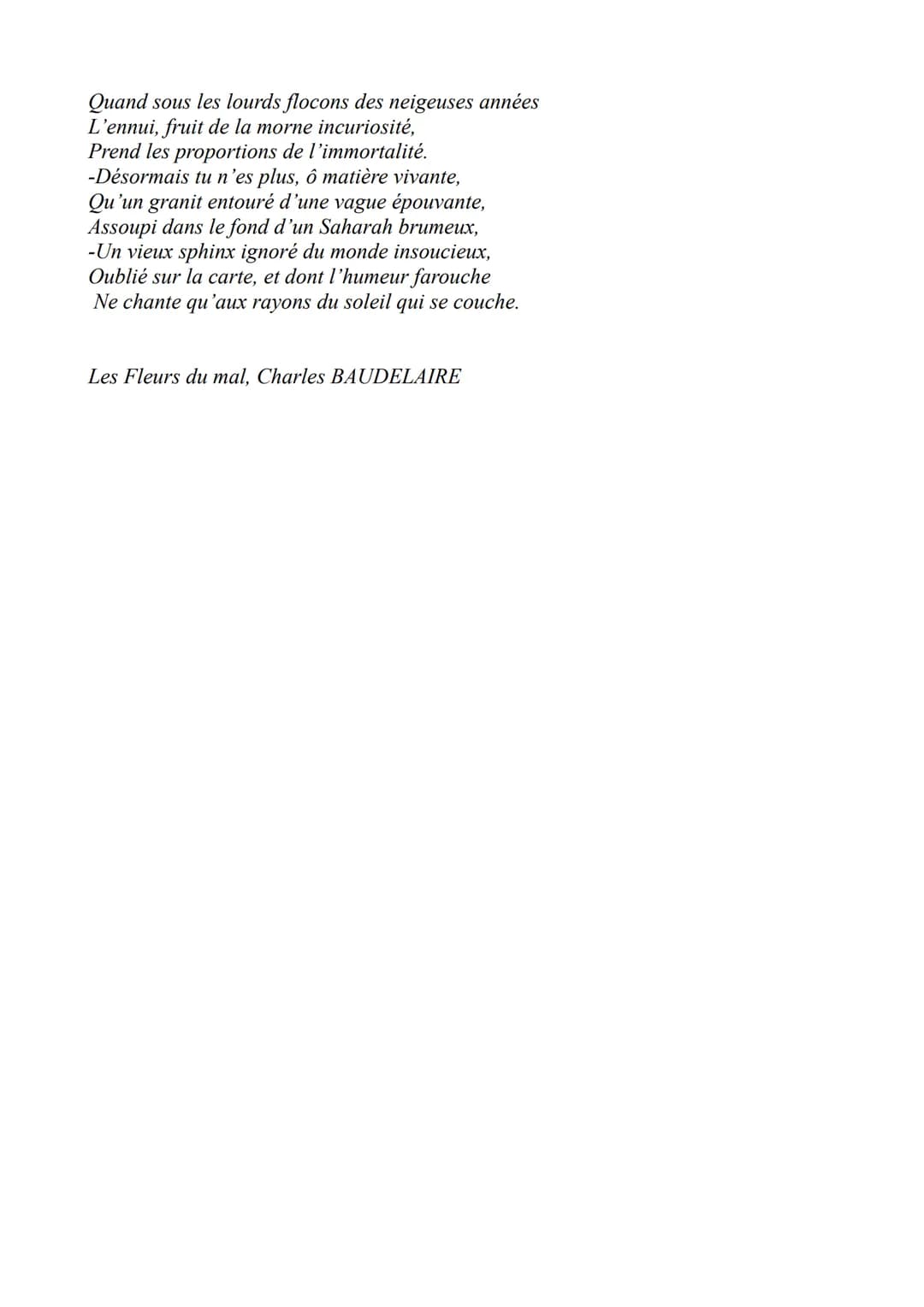 Analyse Spleen
Introduction : Le poème étudié fut écrit
par Charles Baudelaire, poète de la
modernité, inclassable, au carrefour de
différen