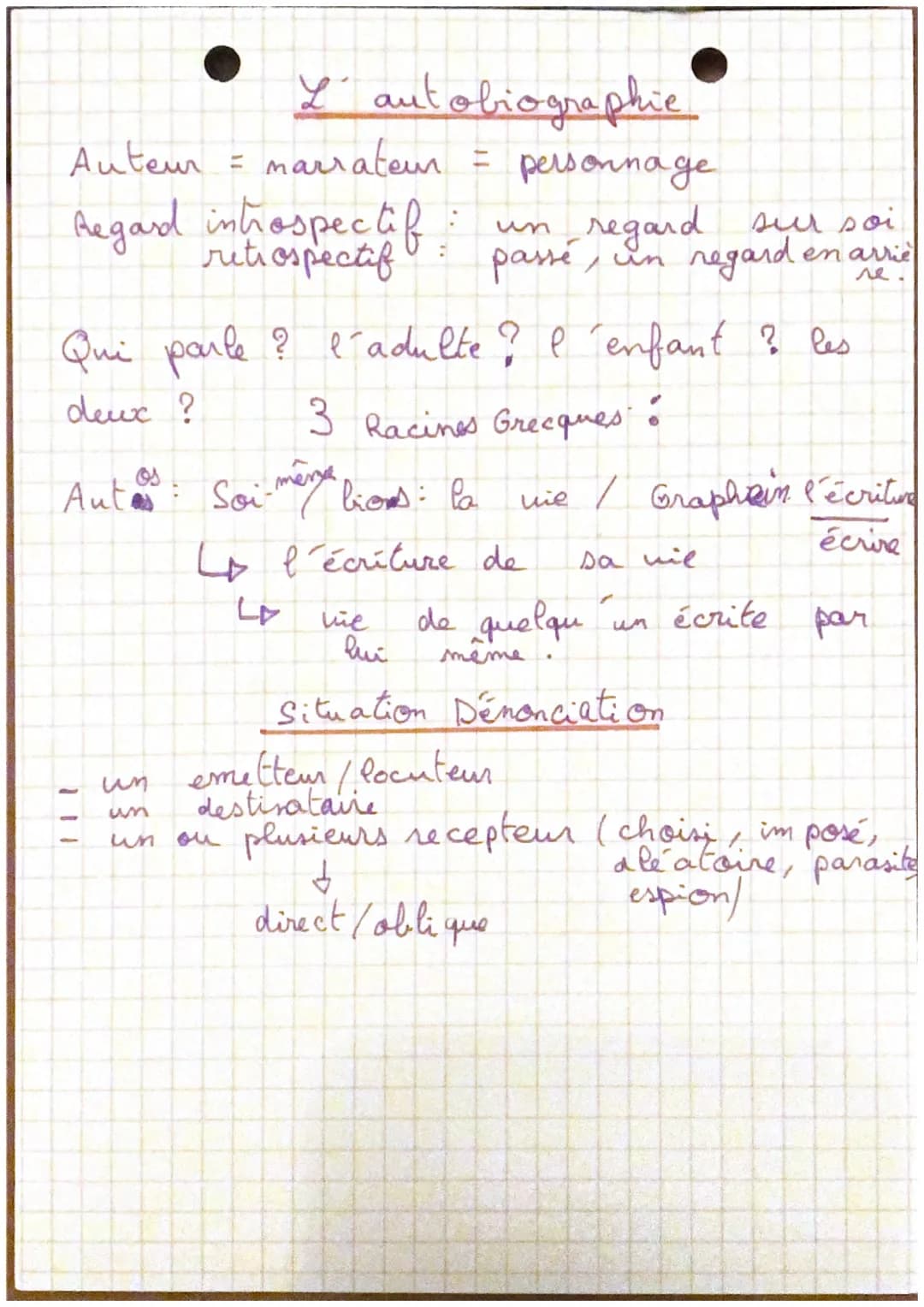 L' autobiographiel
arrateur - personnage
Auteur = marrateur =
Regard introspectif:
retrospectif
regard sur soi
passé, in
, in regard
Qui par