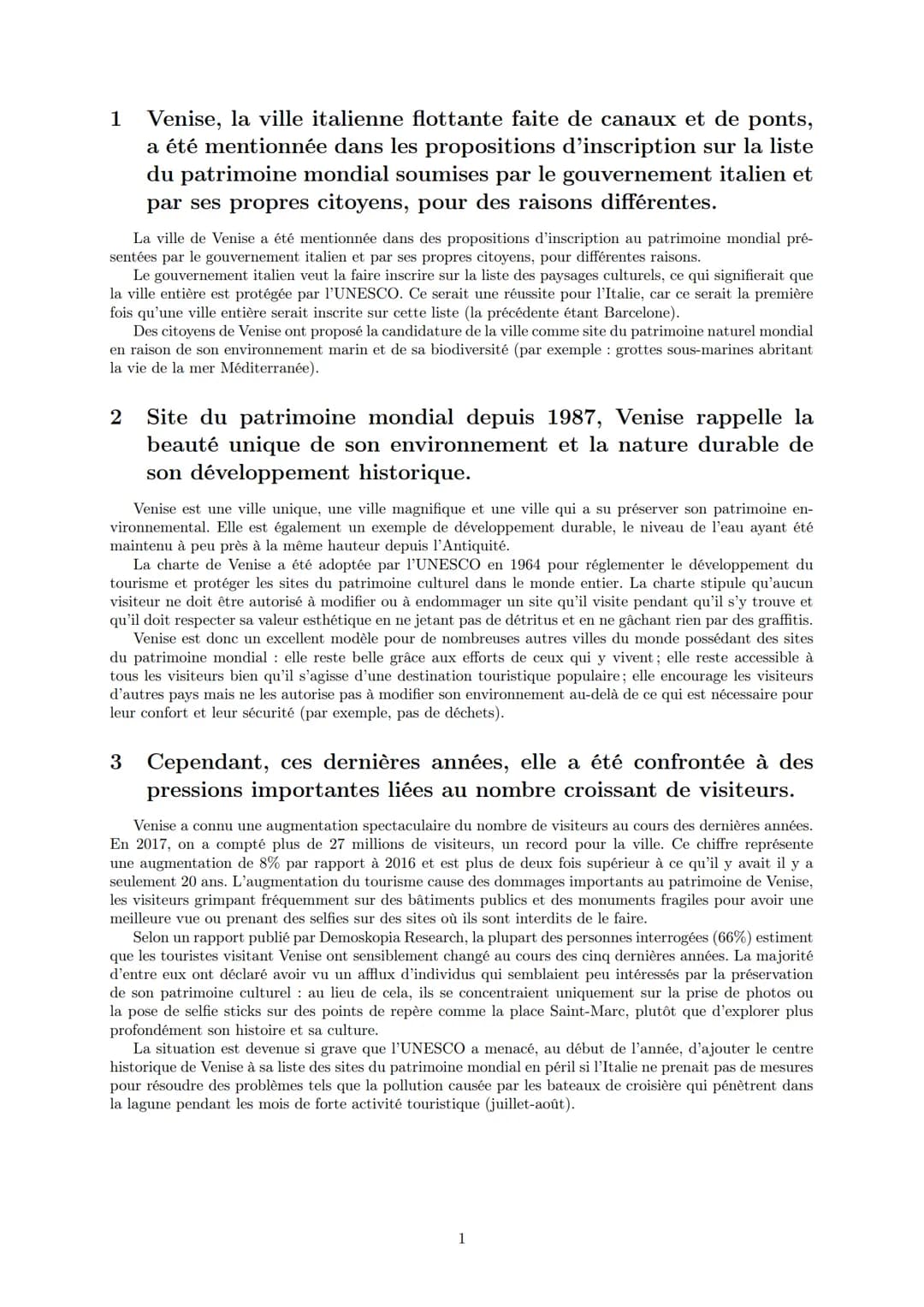 LYCEE GENERAL ET TECHNOLOGIQUE LA BRUYERE
Venise, entre valorisation touristique et
protection du patrimoine
18 mai 2022
AFFICHARD-PIERRI Ga