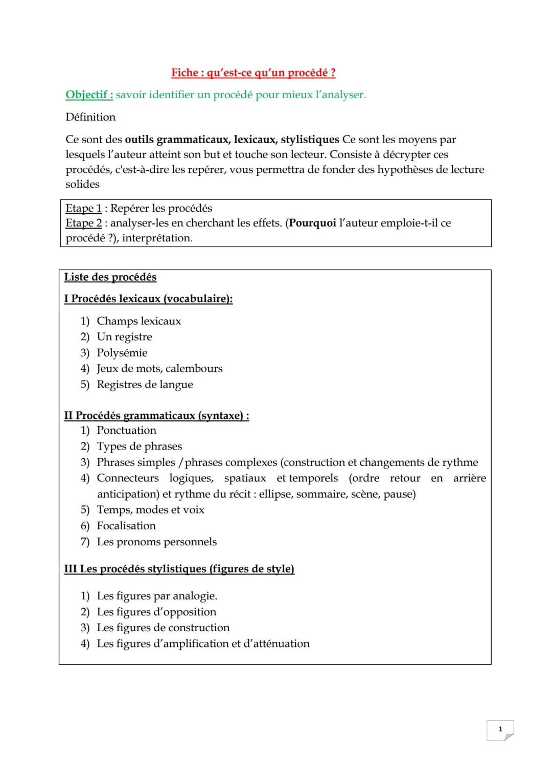 Fiche: qu'est-ce qu'un procédé ?
Objectif: savoir identifier un procédé pour mieux l'analyser.
Définition
Ce sont des outils grammaticaux, l
