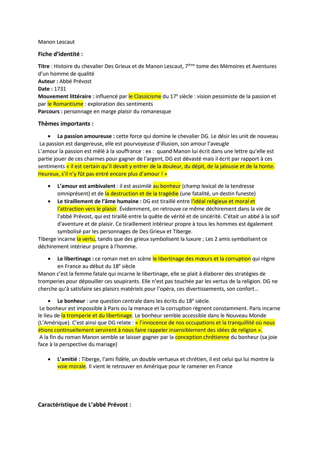 Manon Lescaut
Fiche d'identité :
Titre : Histoire du chevalier Des Grieux et de Manon Lescaut, 7ème tome des Mémoires et Aventures
d'un homm
