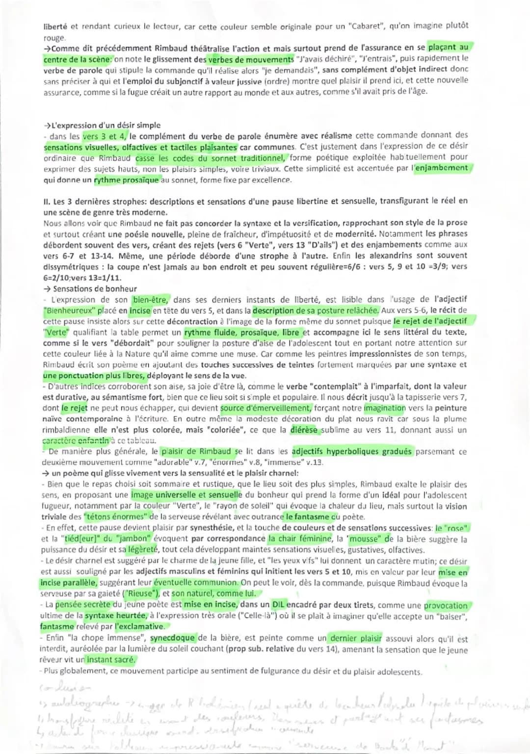 Rimbaud, Les Cahiers de Douai, 1870
Lecture Linéaire "Au Cabaret Vert, cinq heures du soir"
Vocabulaire et remarques sur le sonnet et ses va