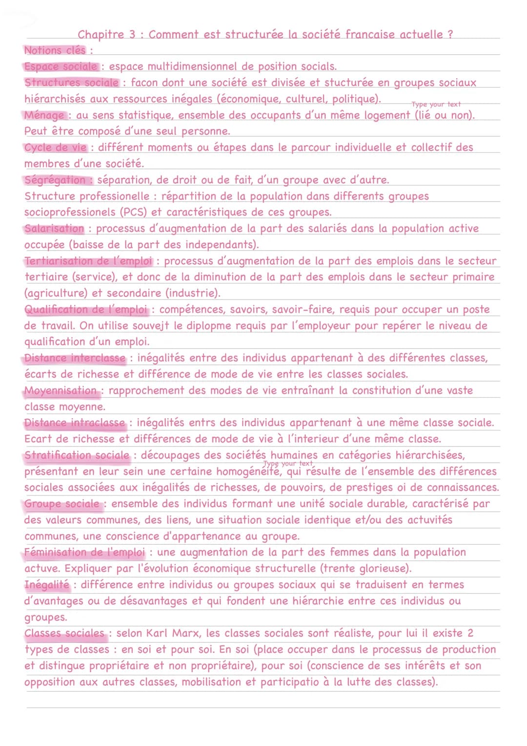 Chapitre 3: Comment est structurée la société francaise actuelle ?
Notions clés :
Espace sociale: espace multidimensionnel de position socia