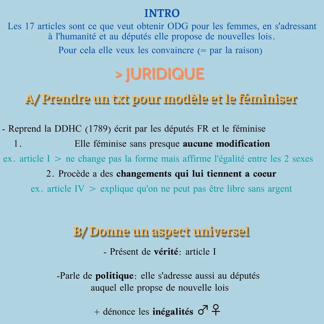 Ce qu'il faut retenir
pour une dissertation sur:
La déclaration des droits de la femme et de la citoyenne de
Olympe de gouges
cours intégral