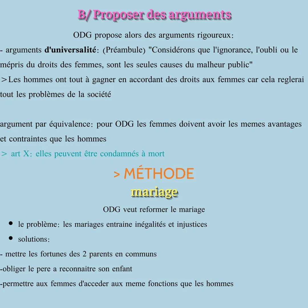 Ce qu'il faut retenir
pour une dissertation sur:
La déclaration des droits de la femme et de la citoyenne de
Olympe de gouges
cours intégral