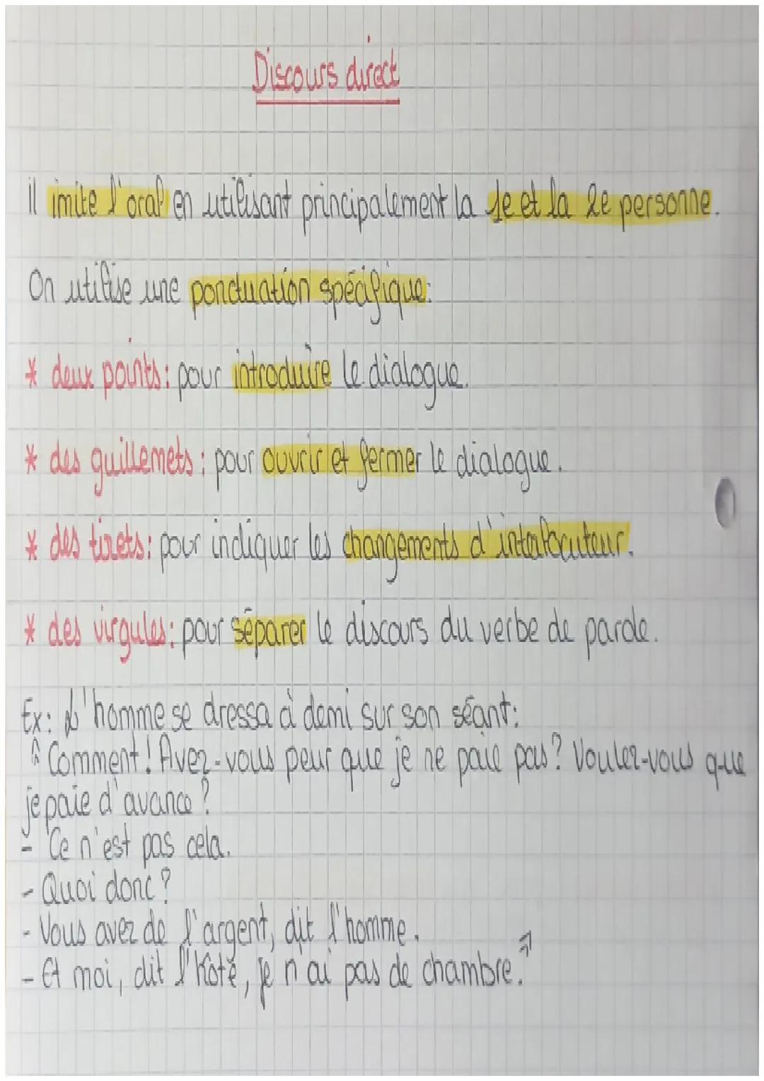 Ce sont les paroles et les pensées rapportées indirectement après un
verbe de parole.
Au discours indirect, plusieurs choses changent:
* les
