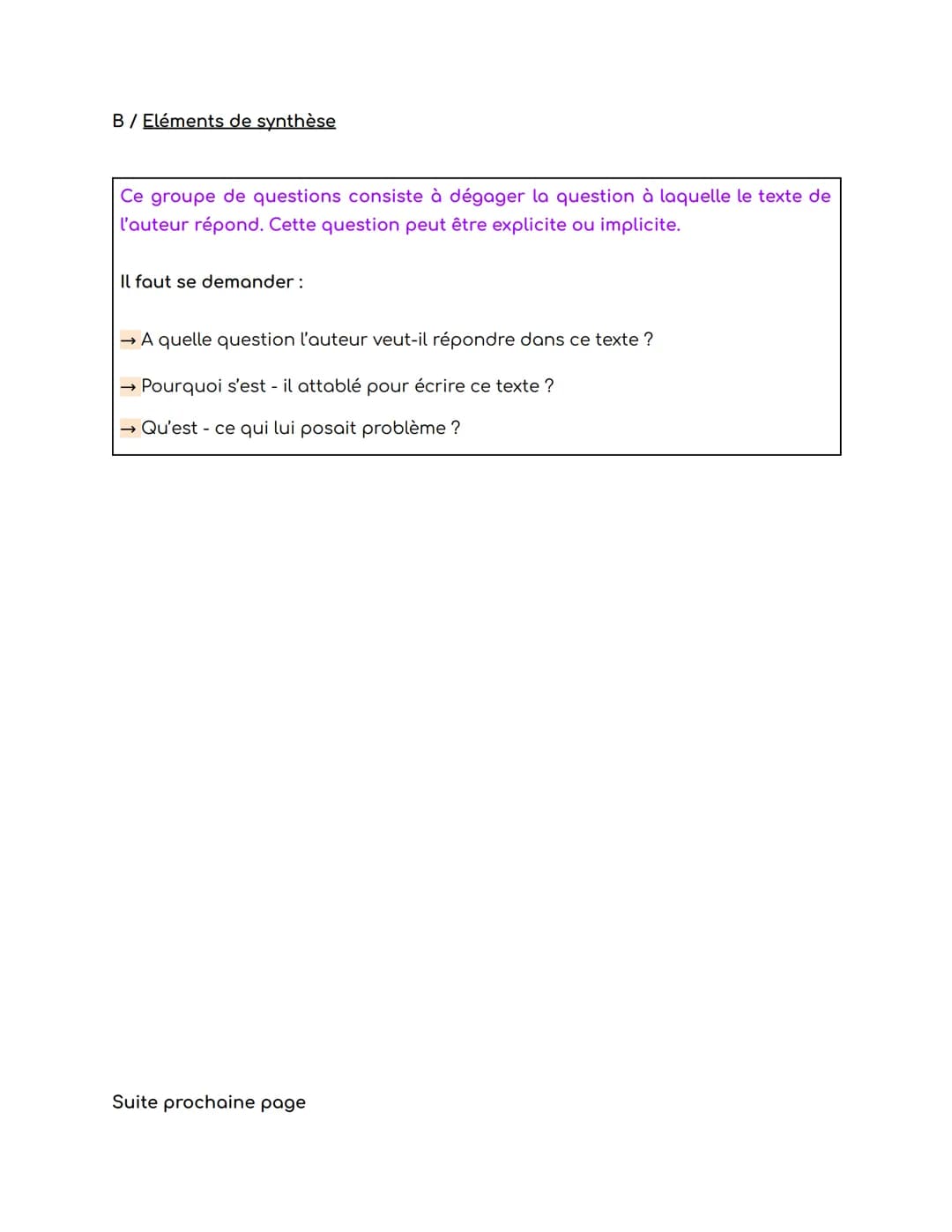 La méthodologie de l'explication de texte
L'option n°1:
Si vous choisissez l'option n°1, vous devez répondre à trois groupes de questions
de