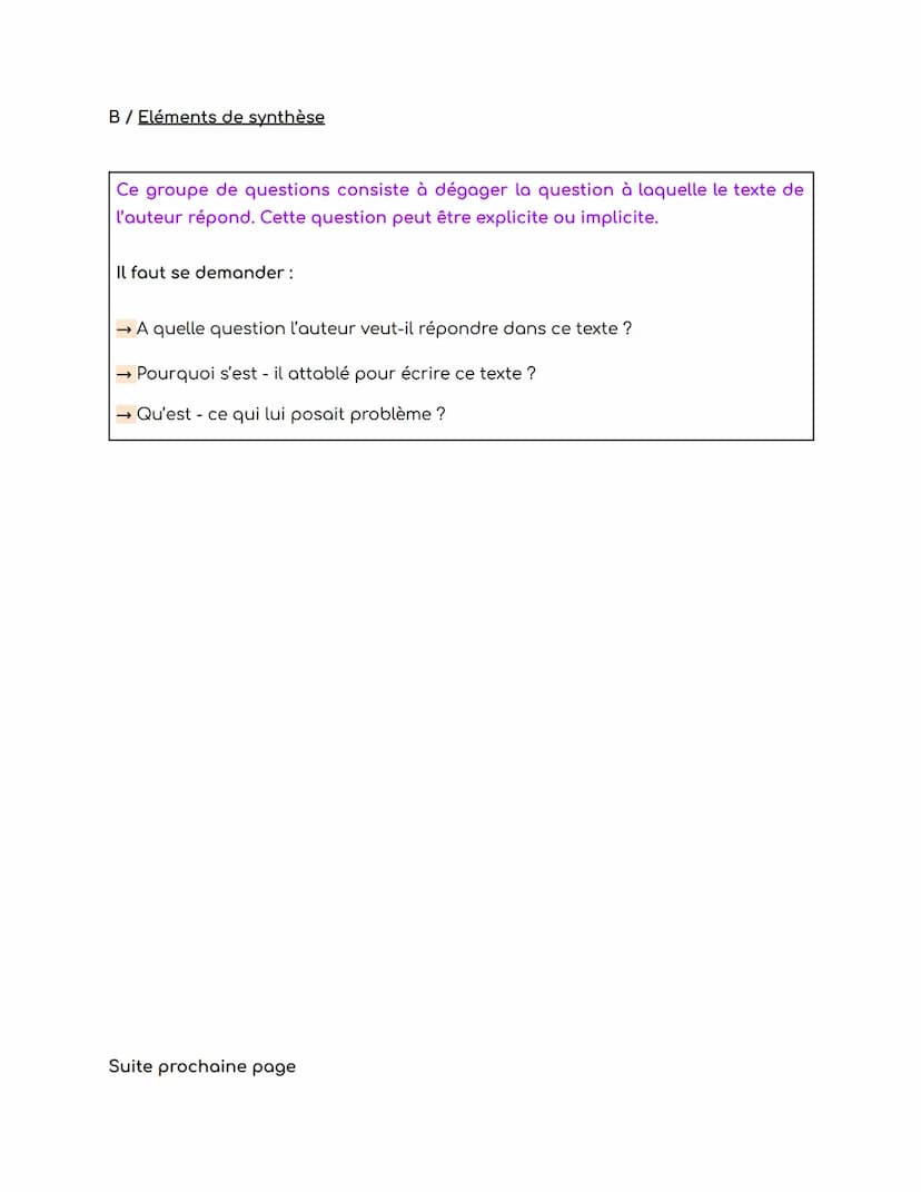 La méthodologie de l'explication de texte
L'option n°1:
Si vous choisissez l'option n°1, vous devez répondre à trois groupes de questions
de