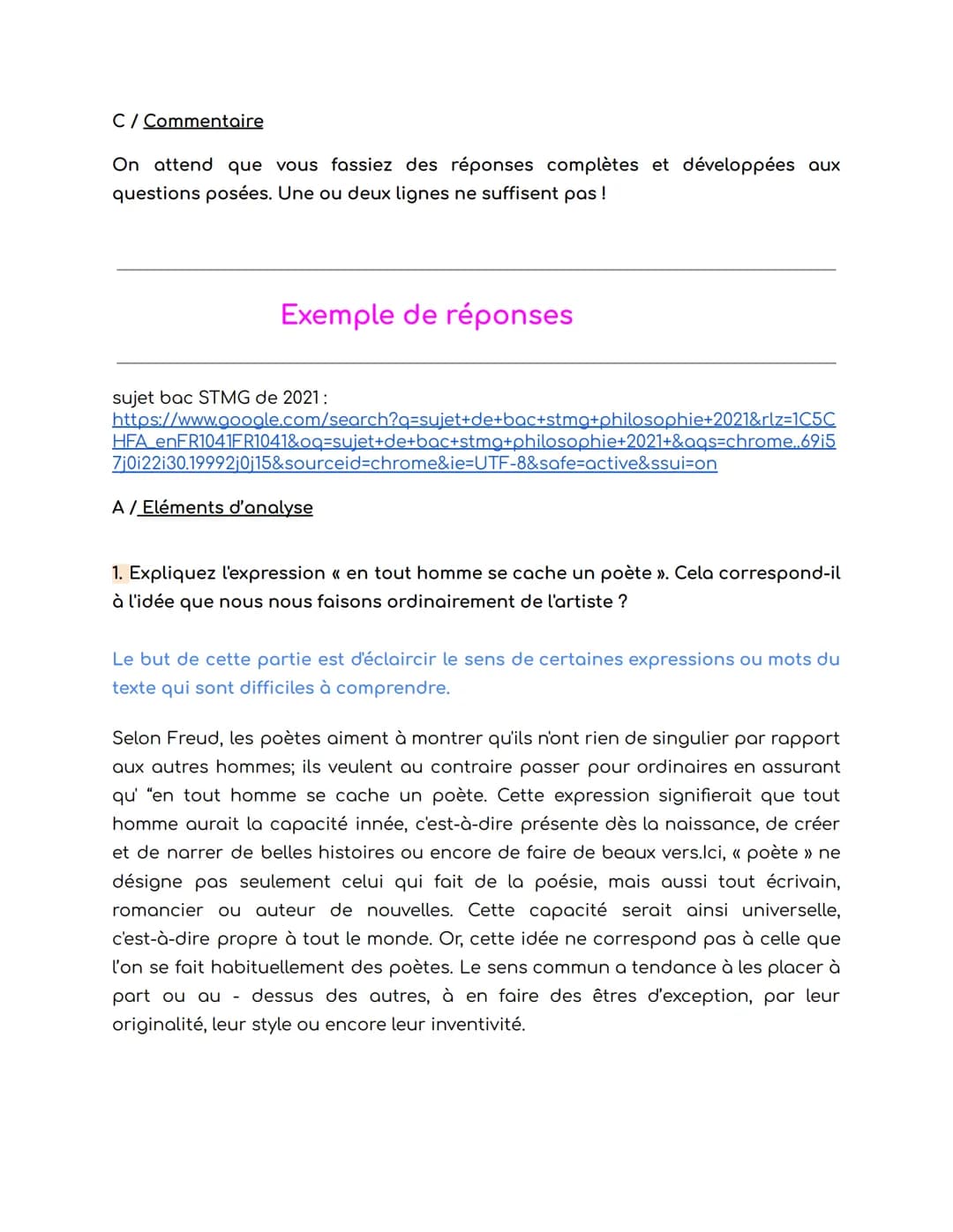 La méthodologie de l'explication de texte
L'option n°1:
Si vous choisissez l'option n°1, vous devez répondre à trois groupes de questions
de