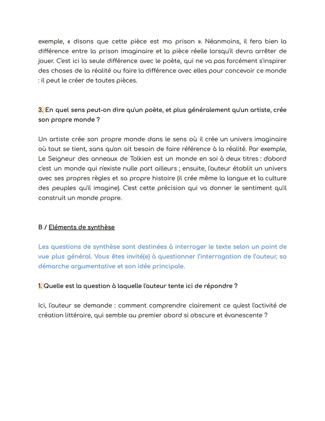 La méthodologie de l'explication de texte
L'option n°1:
Si vous choisissez l'option n°1, vous devez répondre à trois groupes de questions
de