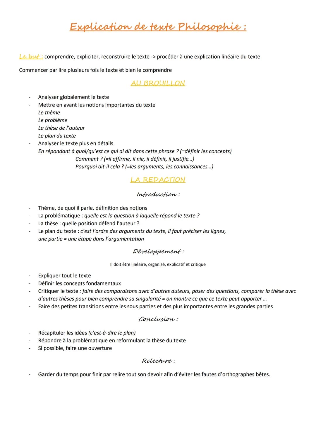 
<p>Le but de l'explication de texte en philosophie est de comprendre, expliciter et reconstruire le texte, en procédant à une explication l