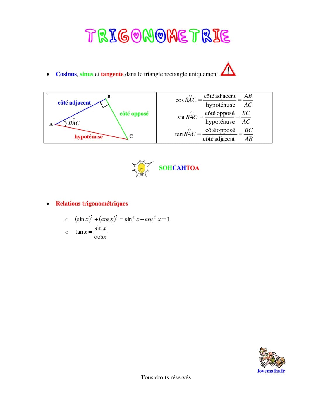 Trigonometrie - Tout savoir pour le brevet -