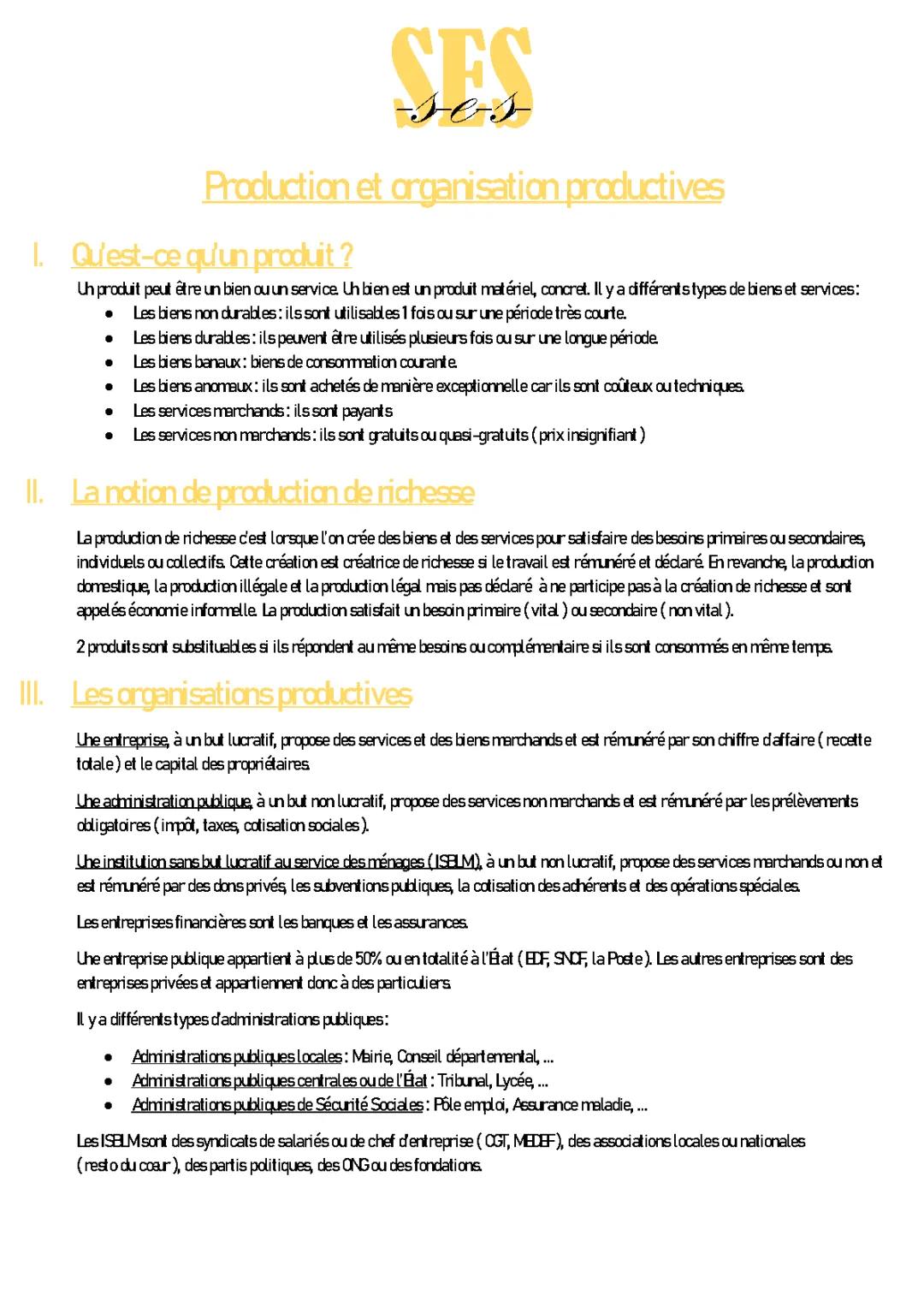 Définition des Biens et Services en Économie - Productions et Organisations Productives