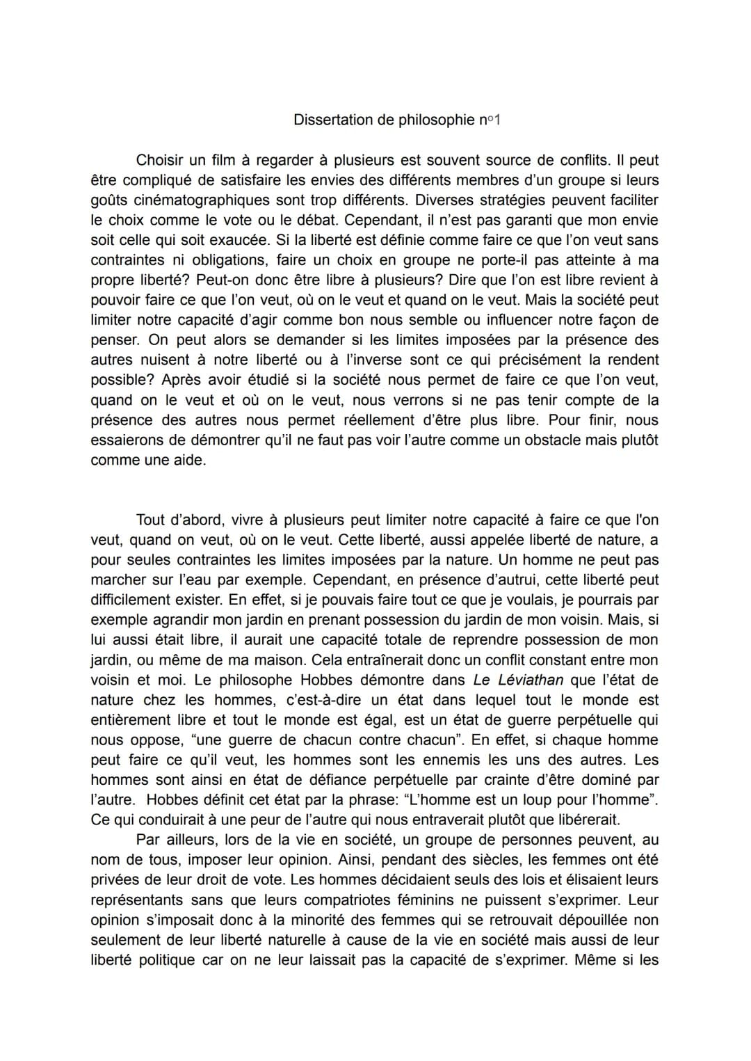 Dissertation de philosophie n°1
Choisir un film à regarder à plusieurs est souvent source de conflits. Il peut
être compliqué de satisfaire 