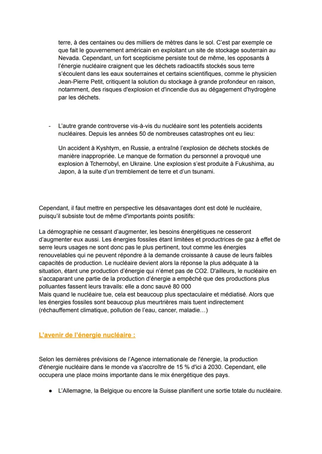 L'énergie nucléaire
Le principe de ce type de production :
L'énergie nucléaire dépend d'un combustible fissile appelé Uranium qui est un min