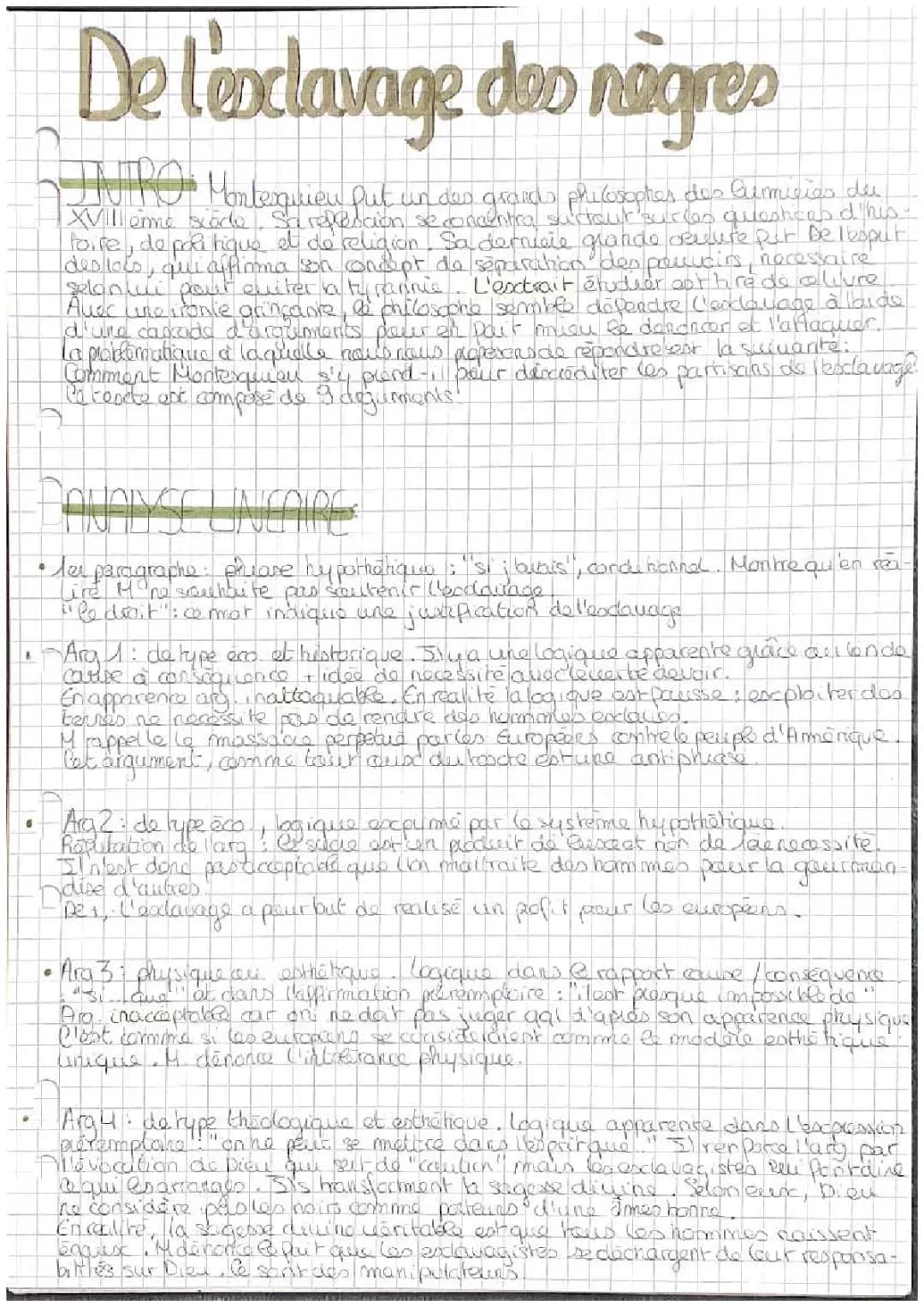 De l'esclavage des négres analyse linéaire PDF - Montesquieu, résumé et explication
