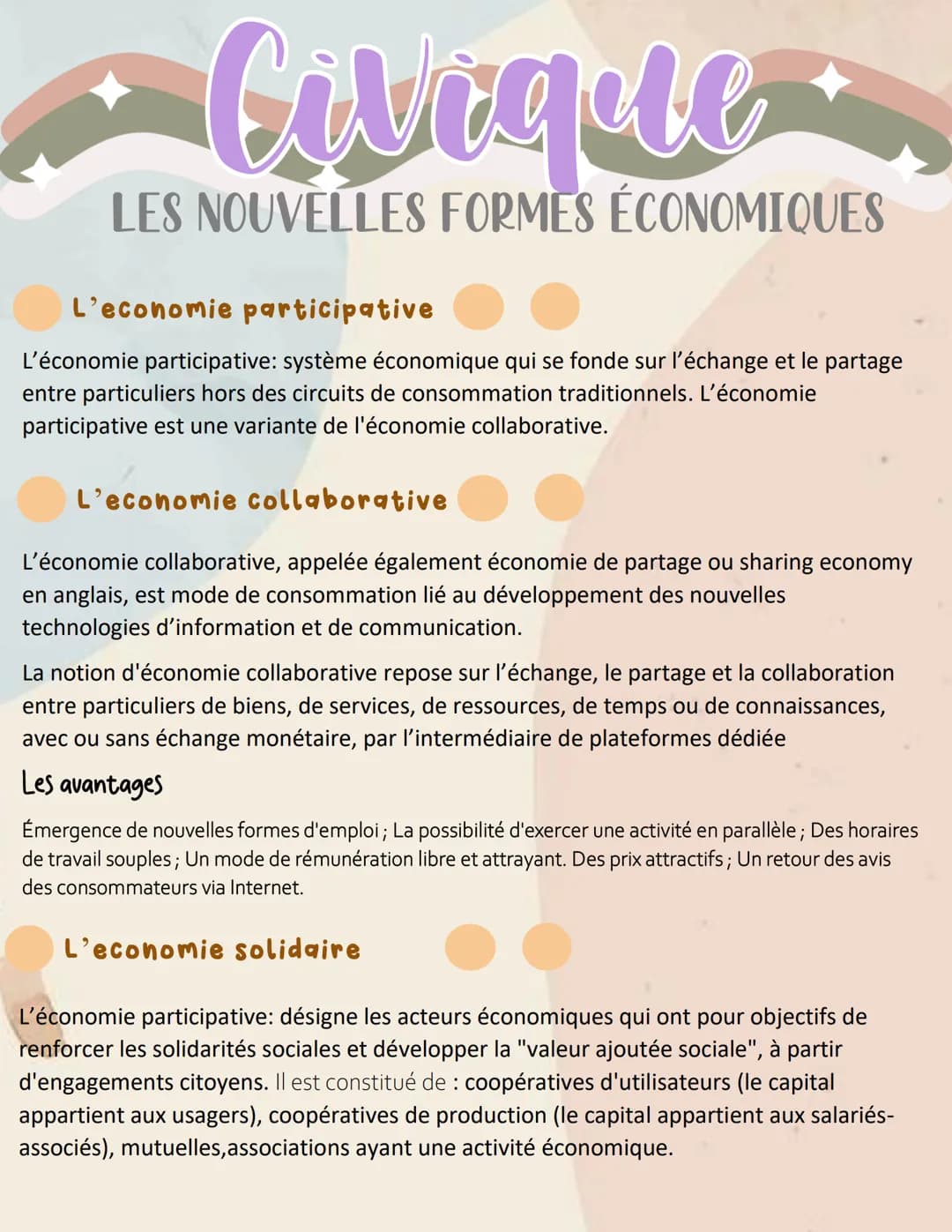Civique
LES NOUVELLES FORMES ÉCONOMIQUES
L'economie participative
L'économie participative: système économique qui se fonde sur l'échange et