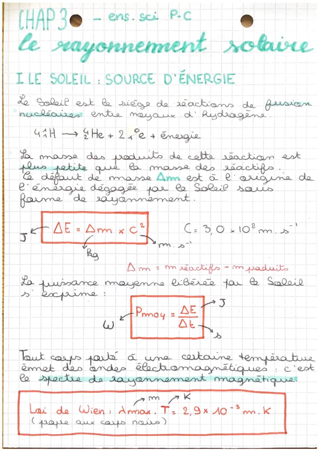 CHAP 3 - ens. sci P-C

# le rayonnement solaire

I LE SOLEIL: SOURCE D'ÉNERGIE

Le Soleil est le siège de réactions de fresicon
nucléaires e