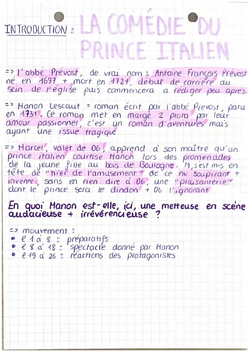 antithese met en
evidence l'inegalite
des perso pace à la
sce ne qui se joue
Manon organise
qui proquo don't DG
+ prince italien =
victimes
