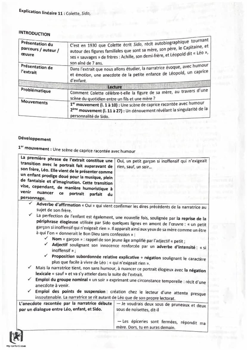 Parcours : La célébration du monde
Texte 11: Colette, Sido, chapitre 3, Le Livre de poche, Coll. Les classiques pédago, pp. 108-109
Oui, un 