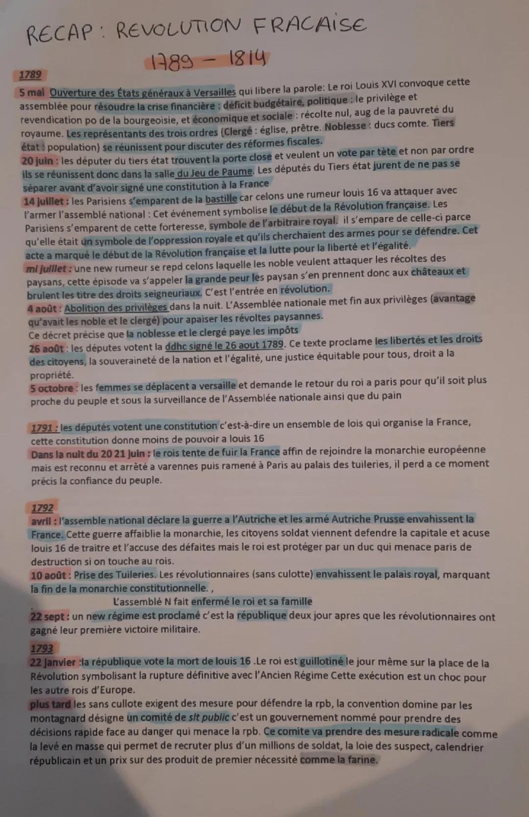 RECAP: REVOLUTION FRACAISE
1789
1789-1814
5 mal Ouverture des États généraux à Versailles qui libere la parole: Le roi Louis XVI convoque ce