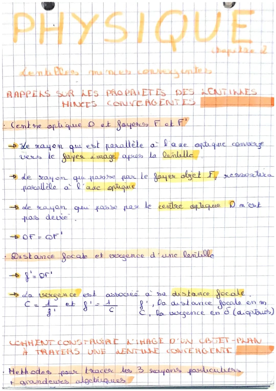 Fiche révion : lentilles minces convergentes 