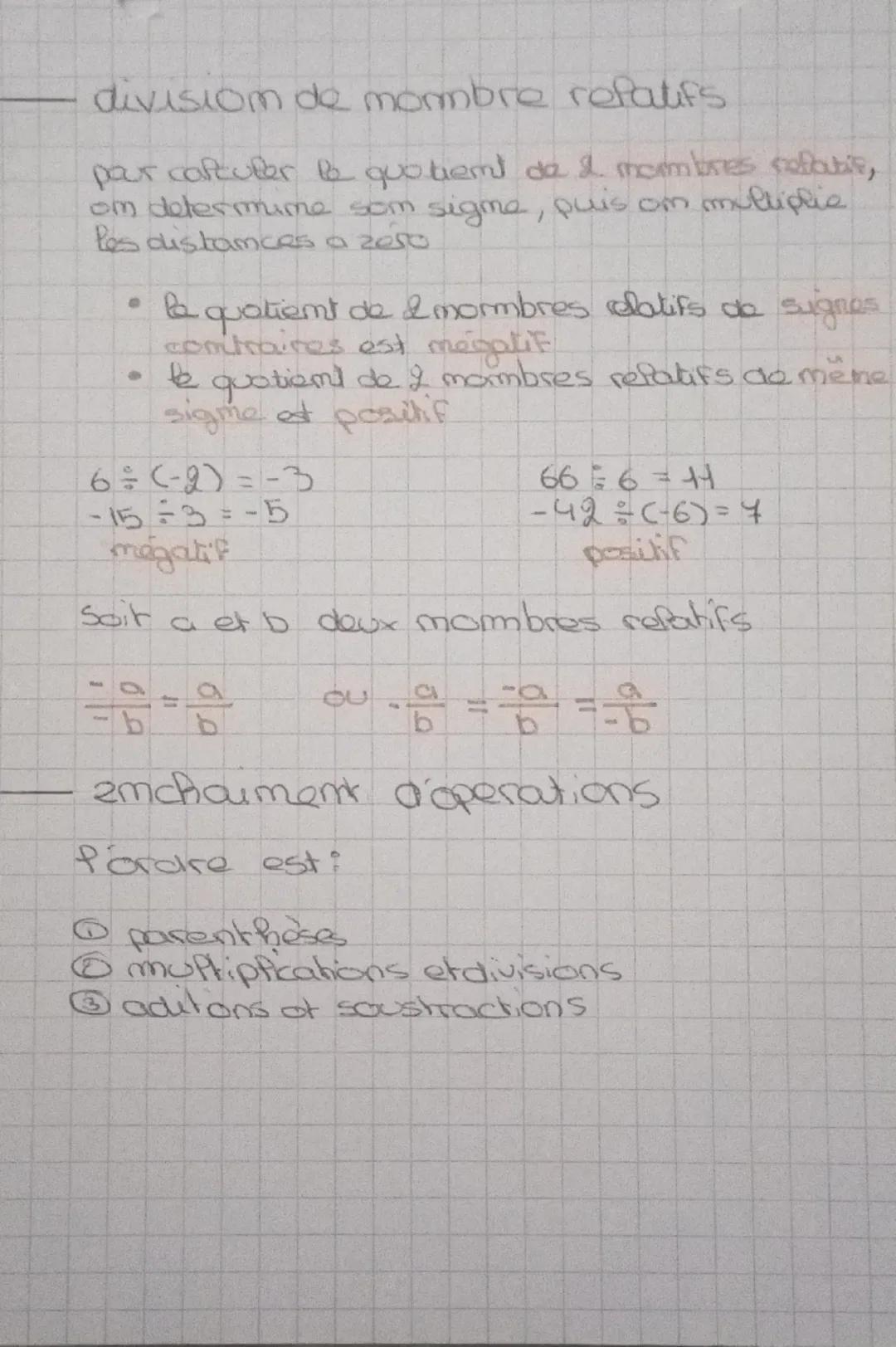 • maths
multiplication et division de mom
bres relatifs.
pour calculer Be produit de & mommbres refate,
on determine our sigme, puis om mult